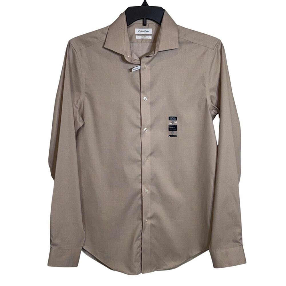 Calvin Klein Men's Steel Reg Fit Modern Pincord Dress Shirt taupe 15.5 34-35 $85